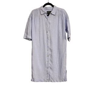 Tahari Shirt Dress Button Front Tunic 100% Linen Flax Blue Lagenlook Size‎ Small